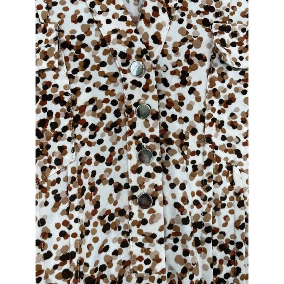 Boho Animal Print Blouse Ava and Grace Women M Brown White Button Front - Picture 2 of 8
